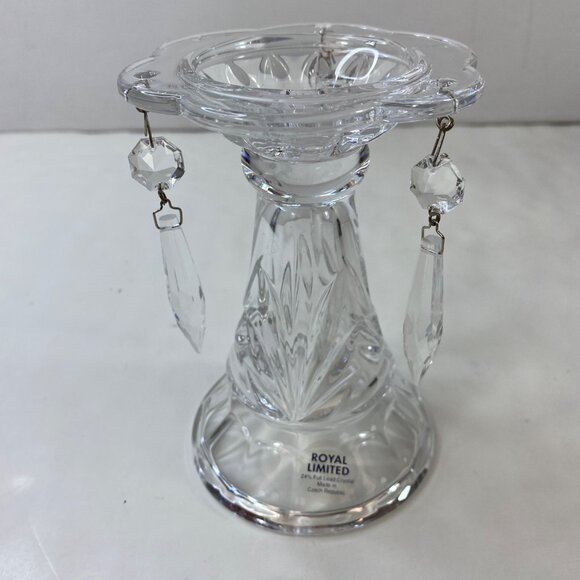 Royal Limited Lead Crystal Candlesticks Set 2 Dangling Prisms - Picture 4 of 16